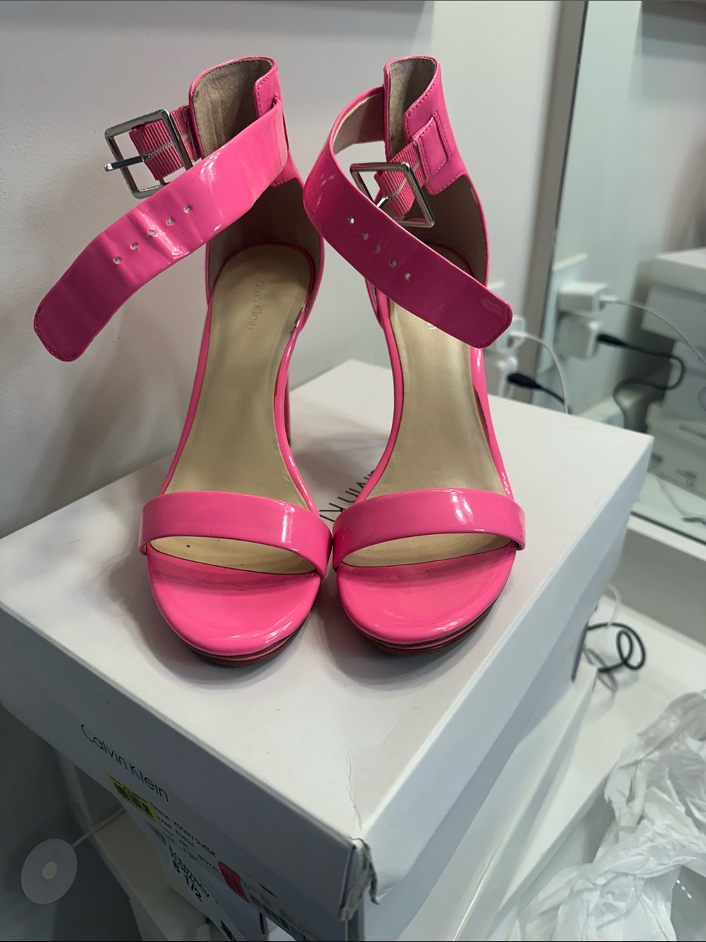 Calvin Klein Hot Pink Patent Ankle-Strap Heels